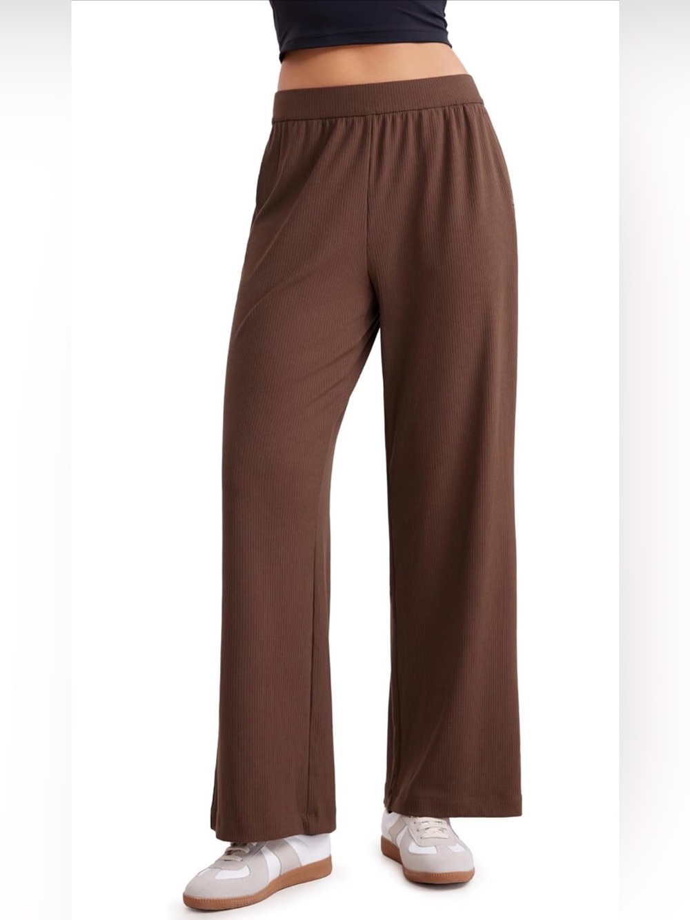 CRZ YOGA Wide-Leg Ribbed Pants in Brown